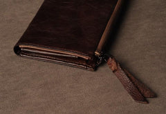 Genuine Leather Mens Cool Long Leather Wallet Cards Phone Zipper Clutch Wristlet Wallet for Men - imessengerbags