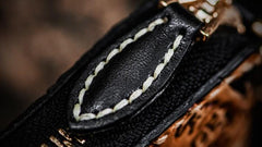 Handmade Leather Chinese Black&White Tooled Mens billfold Wallet Cool Leather Wallet Slim Wallet for Men - imessengerbags