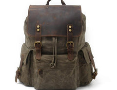 Green Waxed Canvas School Backpack Waxed Canvas College Backpack Waxed Canvas Travel Backpack 