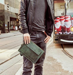 Cool Leather Large Mens Wristlet Bag Vintage Clutch Zipper Bag for Men