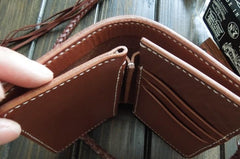 Handmade Leather Biker Wallet Mens Cool Short Chain Wallet Trucker Wallet with Chain