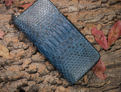Handmade Leather Mens Clutch Wallet Cool Boa Skin Wallet Long Zipper Wallets for Men - imessengerbags