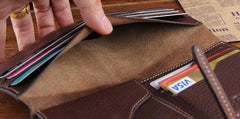 Genuine Leather Mens Cool Slim Long billfold Leather Wallet Men Small Wallets Bifold for Men - imessengerbags