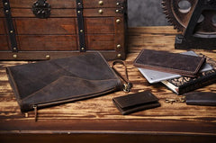 Handmade Leather Mens Clutch Cool Slim BagZipper Clutch Wristlet Wallet for Men - imessengerbags