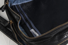 Genuine Leather Mens Cool Backpack Sling Bag Large Black Travel Bag Hiking Bag for men