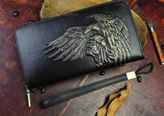 Handmade Leather Mens Tooled Indian Cool Zipper Phone Travel Long Wallet Card Holder Card Slim Clutch Wallets for Men - imessengerbags