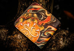 Handmade Leather Chinese Lion Tooled Mens billfold Wallet Cool Leather Wallet Slim Wallet for Men - imessengerbags