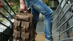 Vintage Coffee Mens Leather Backpacks Travel Backpacks Laptop Backpack for men