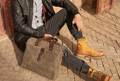 Mens Gray Canvas Briefcase Handbag Work Bag Business Bag for Men - imessengerbags