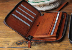 Genuine Leather Mens Cool Long Leather Wallet Biker Wallet Zipper Clutch Wristlet Wallet for Men - imessengerbags