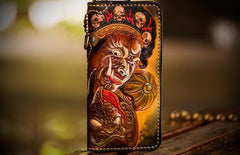 Handmade Leather Mahākāla Mens Chain Biker Wallet Cool Leather Wallet With Chain Wallets for Men - imessengerbags