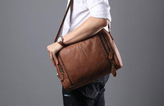 Cool Leather Brown Mens Messenger Bags Vintage Shoulder Bag  for Men