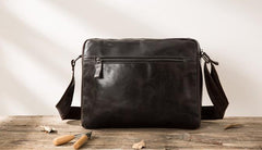 Cool Black Leather Mens Messenger Bag Vintage Shoulder Bag for Men