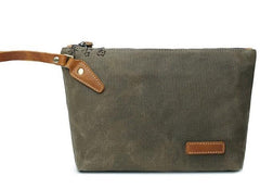 Cool Canvas Leather Mens Wristlet Bag Vintage Clutch Zipper Bag for Men