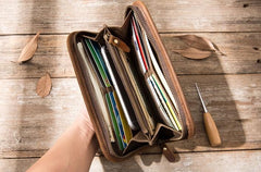Cool Canvas Leather Mens Bifold Long Wallet Zipper Long Wallet for Men - imessengerbags