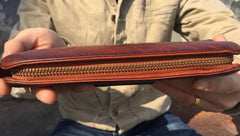 Handmade Genuine Rock Punk Leather Mens Cool Long Wallet Wristlet Bifold Clutch Wallet for Men