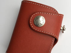 Handmade Leather Biker Wallet Mens Cool Short Chain Wallet Trucker Wallet with Chain - imessengerbags