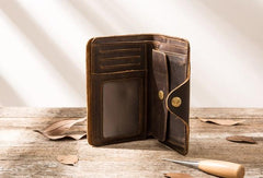 Vintage Slim long Wallets Leather Mens Coffee Wallet Long Wallet for Men - imessengerbags