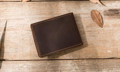 Coffee Cool Leather Mens Slim Small Wallets Bifold Vintage billfold Wallet for Men - imessengerbags
