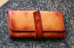 Handmade Leather Mens Long Wallet Vintage Cool Long Wallet for Men
