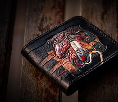 Handmade Leather Fine Horse Tooled Mens billfold Wallet Cool Leather Wallet Slim Wallet for Men - imessengerbags