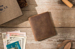 Coffee Cool Leather Mens Small Wallets Bifold Vintage Slim billfold Wallet for Men - imessengerbags