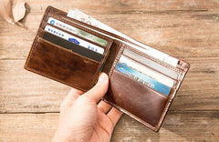 Cool Leather Mens Small Wallets Bifold Vintage billfold Wallets for Men - imessengerbags