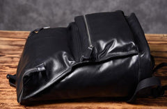 Genuine Leather Mens Cool Backpack Sling Bag Large Black Travel Bag Hiking Bag for men