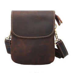 Cool Black Leather Mens Small Vertical Courier Bag Brown Messenger Bags Blue Postman Bag For Men - imessengerbags