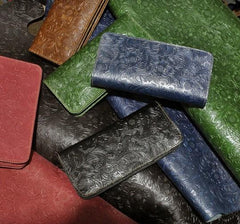 Handmade Leather Floral Mens Cool Travel Long Wallet Card Holder Card Trifold Clutch Wallets for Men - imessengerbags