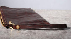Handmade Genuine Leather Mens Clutch Cool Slim Wallet Zipper Clutch Wristlet Wallet for Men