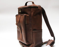 Mens Leather Barrel Backpack Cool Travel Bag Weekender Bag for men