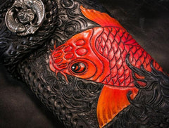 Handmade Leather Carp Mens Chain Biker Wallet Cool Leather Wallet With Chain Wallets for Men - imessengerbags