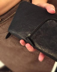Genuine Leather Mens Cool Long Leather Phone Wallet Zipper Clutch Wristlet Wallet for Men - imessengerbags