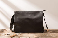 Black Large Leather Mens Cool Messenger Bags Shoulder Bags  for Men