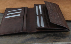 Genuine Leather Mens Cool Long Leather Wallet Zipper Clutch Wristlet Wallet for Men - imessengerbags