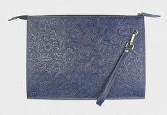 Handmade Leather Floral Tooled Mens Clutch Cool Slim Wallet Zipper Clutch Wristlet Wallet for Men - imessengerbags