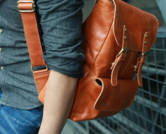 Cool Brown Mens Leather Backpack Travel Backpack School Backpacks for men - imessengerbags