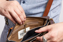 Cool Canvas Leather Mens Clutch Wallet Zipper Wristlet Bag Purse for Men