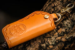 Handmade Leather Tooled Mens Cool Car Key Wallet Car Key Holder Car KeyChain for Men - imessengerbags
