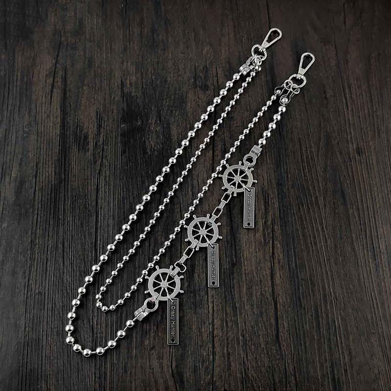 31'' Metal BIKER SILVER WALLET CHAIN Beaded LONG PANTS CHAIN