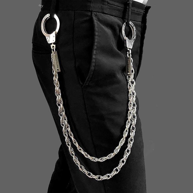 27'' Metal DOUBLE Chain BIKER SILVER WALLET CHAIN Handcuffs LONG PANTS –  imessengerbags