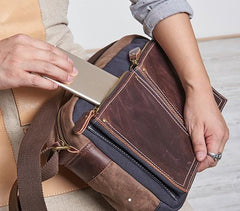 Mens Leather Canvas Gray Cool Messenger Bag Side Bag Shoulder Bag for Men - imessengerbags