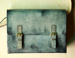 Handmade Vintage Leather Mens Messenger Bags Gray Shoulder Bag for Men