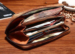 Vintage Braided Leather Mens Long Wallet Zipper Clutch Wallet For Men - imessengerbags