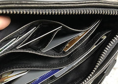 Genuine Leather Mens Clutch Cool Slim Wallet Zipper Clutch Wristlet Wallet for Men - imessengerbags