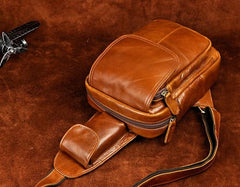 Leather Mens Sling Bag One Shoulder Backpack Chest Bag Sling Backpack for men - imessengerbags
