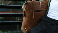 Vintage Mens Leather Briefcase Handbag Shoulder Bag Backpack for men