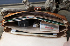 Handmade Leather Mens Brown Bifold Long Wallet Vintage Cool Clutch Wallet for Men