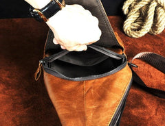 Cool Leather Mens Sling Bag Chest Bag Sling Shoulder Bag Sling Backpacks for men